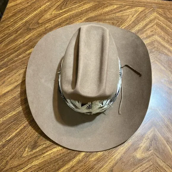 Vintage Willard Hat Co Dark Tan Felt Made in Texas Feather Hat Band Western 60’s - Picture 5 of 10